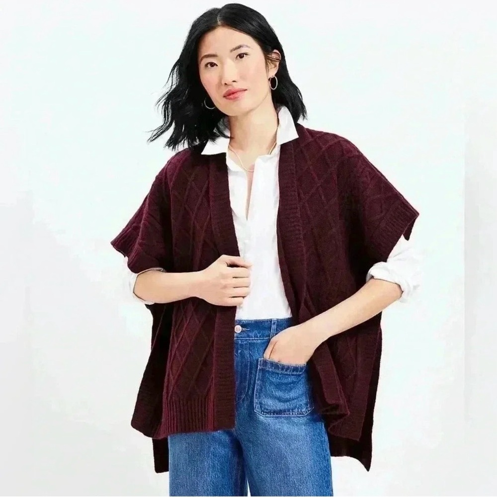NWT Loft Burgundy Knitted Open Shawl Cardigan M/L